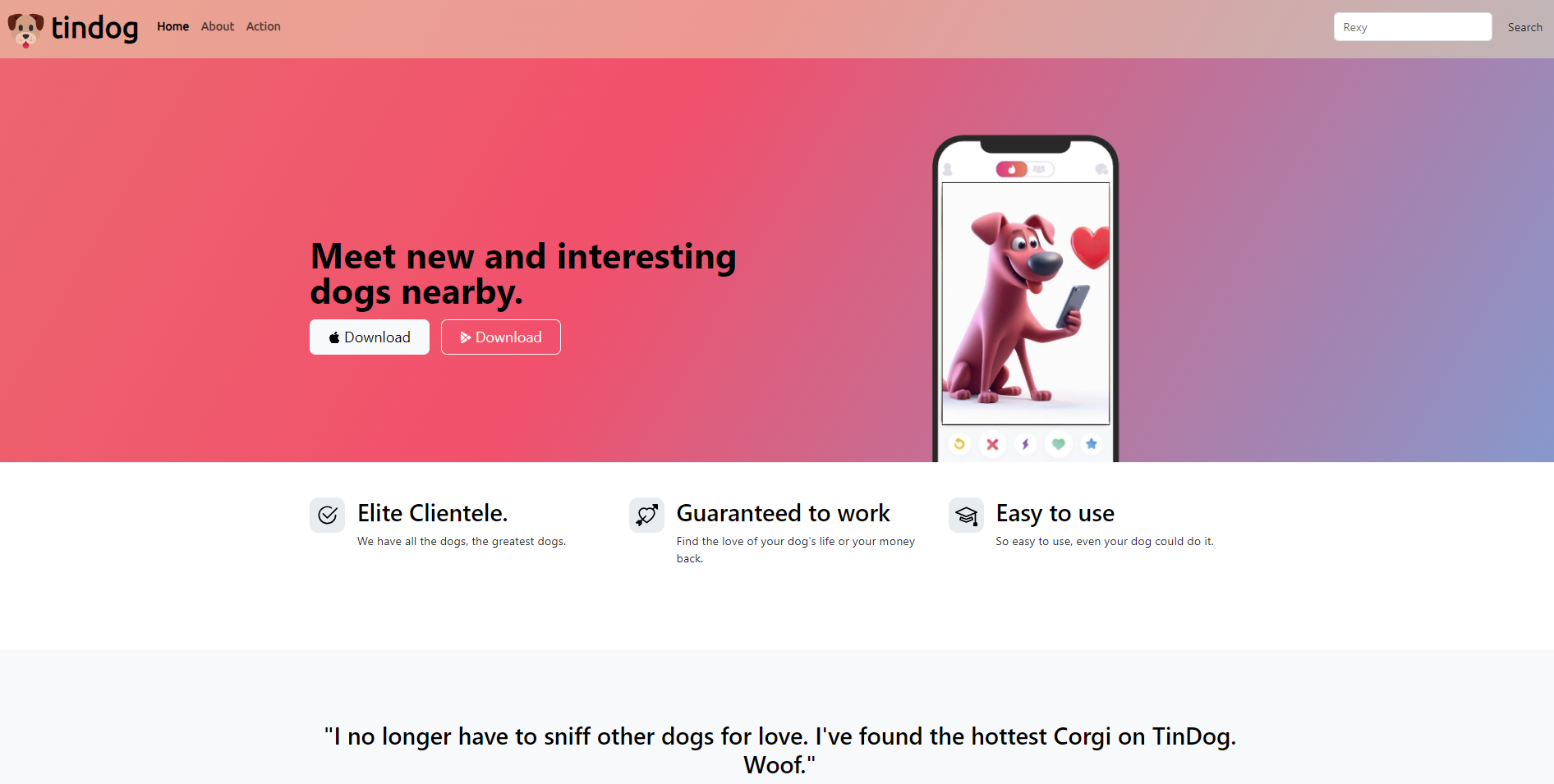 TinDog landing page